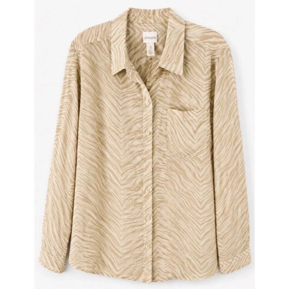 Chico’s Sheer Zebra Print Metallic Stripe Blouse XL